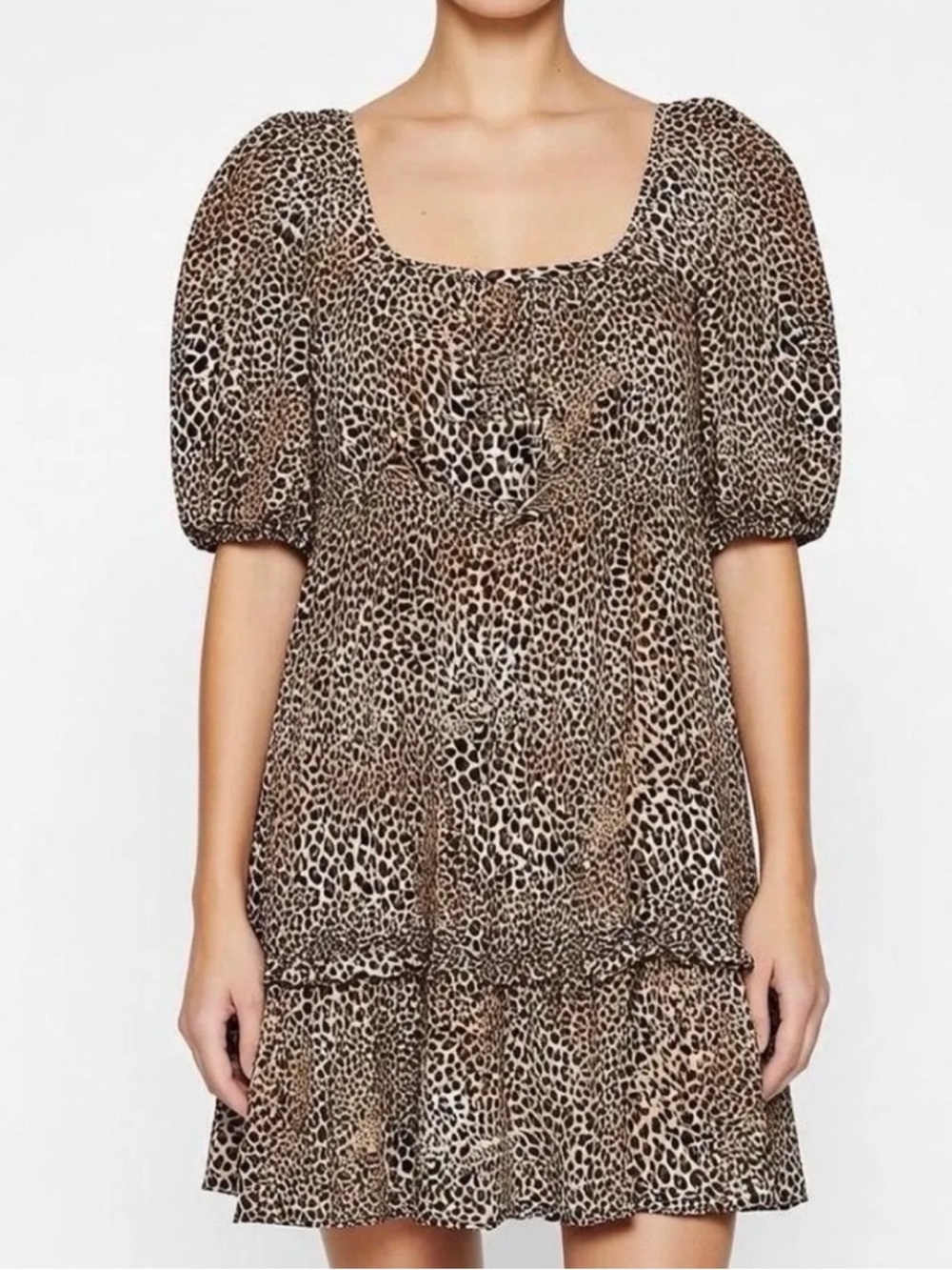 Lisa Says Gah NWT Leila Leopard Print Puff Sleeve Mini Dress Size L MSRP $178